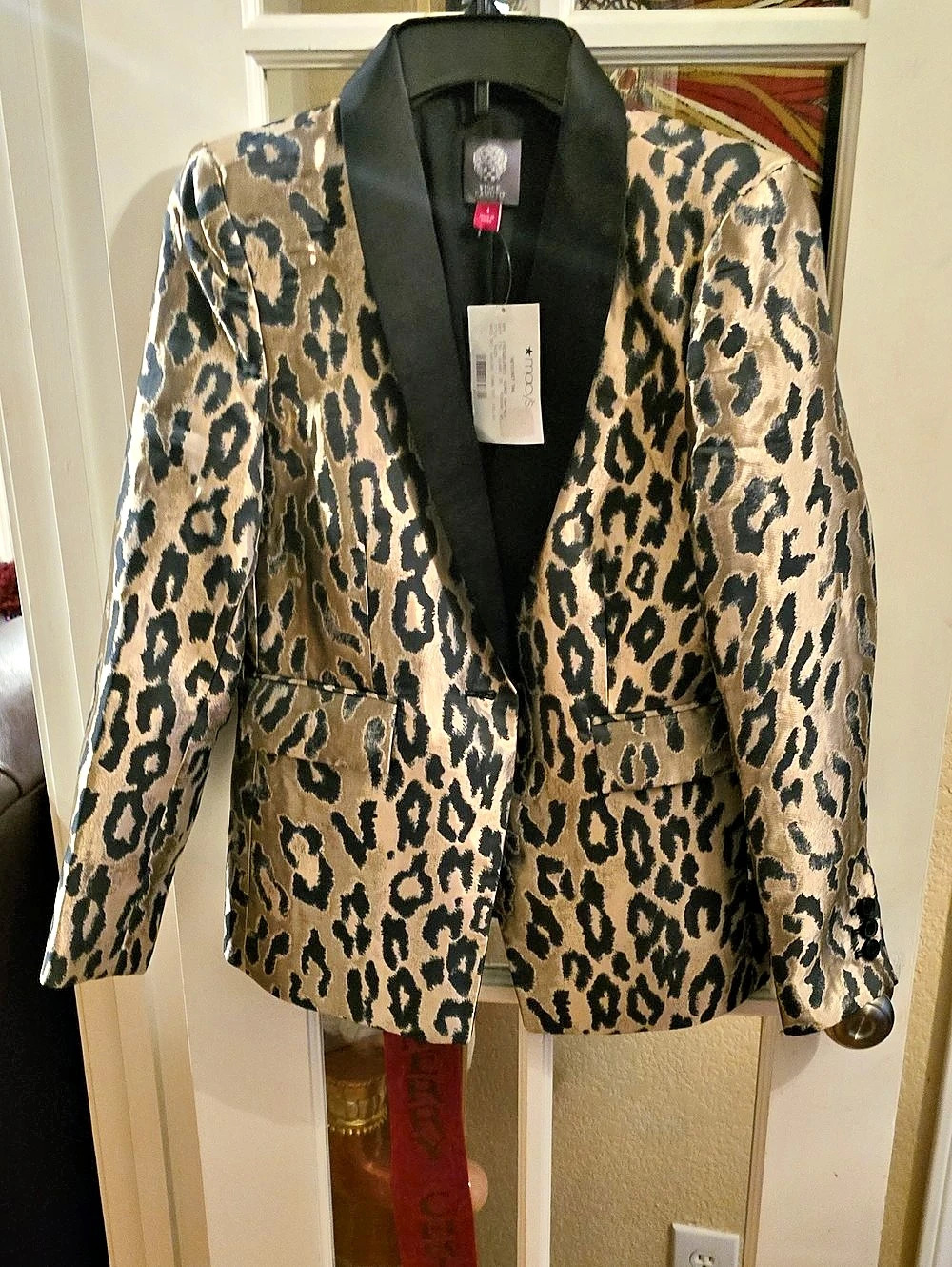 Vince Camuto Gold Metallic Leopard Tuxedo Blazer Brown & Black Size 4